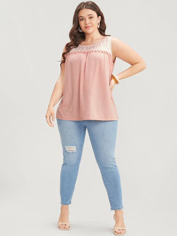 Solid Patchwork Sleeveless Pompom Trim Tank Top sold by Bloomchic product image thumbnail 5