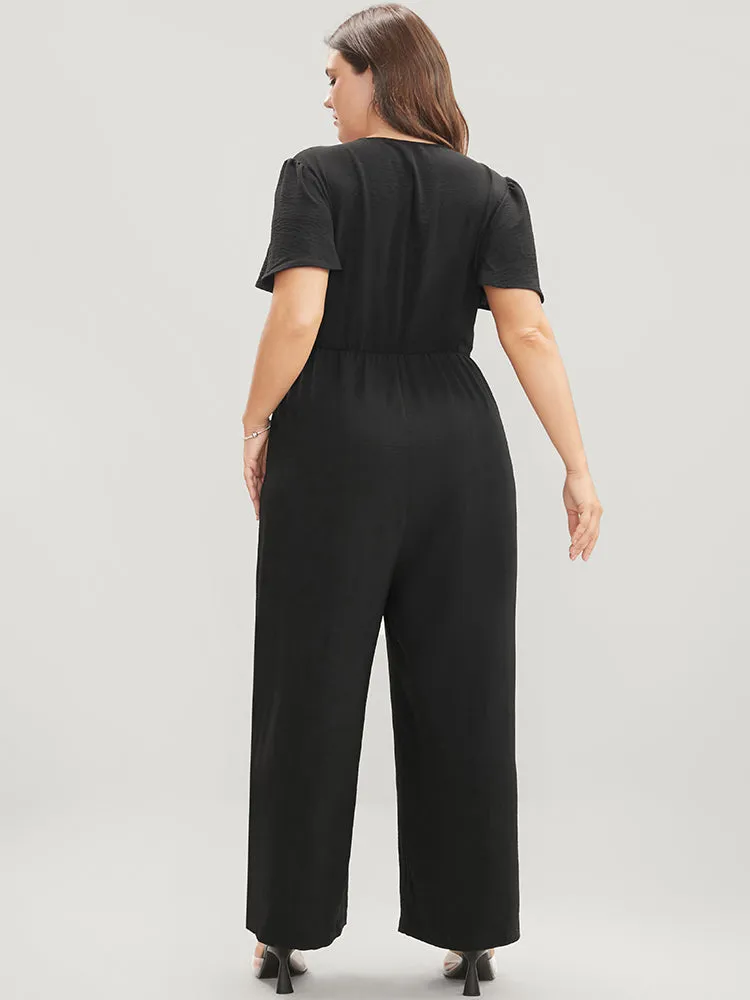 Solid Zip Up Pocket Ruffle Sleeve Jumpsuit sold by Bloomchic product image thumbnail 2