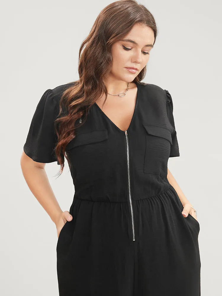 Solid Zip Up Pocket Ruffle Sleeve Jumpsuit sold by Bloomchic product image thumbnail 5
