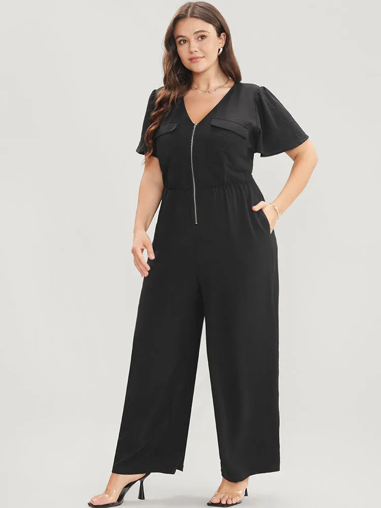 Solid Zip Up Pocket Ruffle Sleeve Jumpsuit sold by Bloomchic product image thumbnail 4