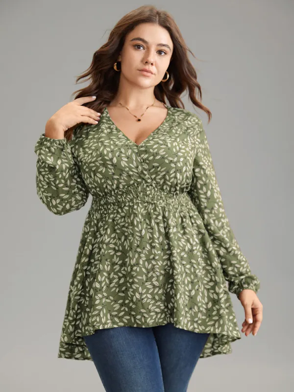 Ditsy Floral Shirred Elastic Waist High Low Hem Blouse sold by Bloomchic