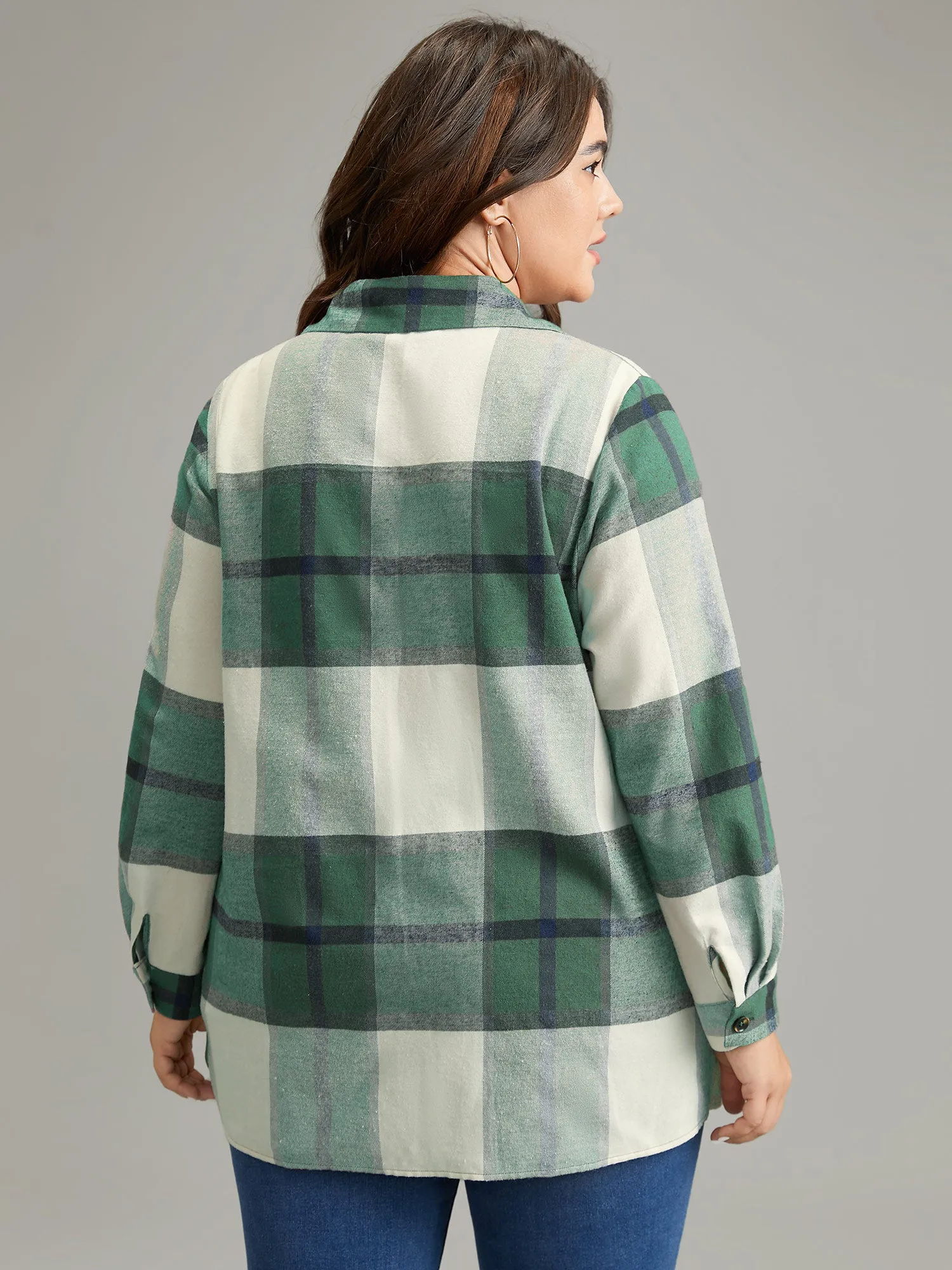 Plaid Shirt Collar Button Through Flap Detail Blouse sold by Bloomchic product image thumbnail 2