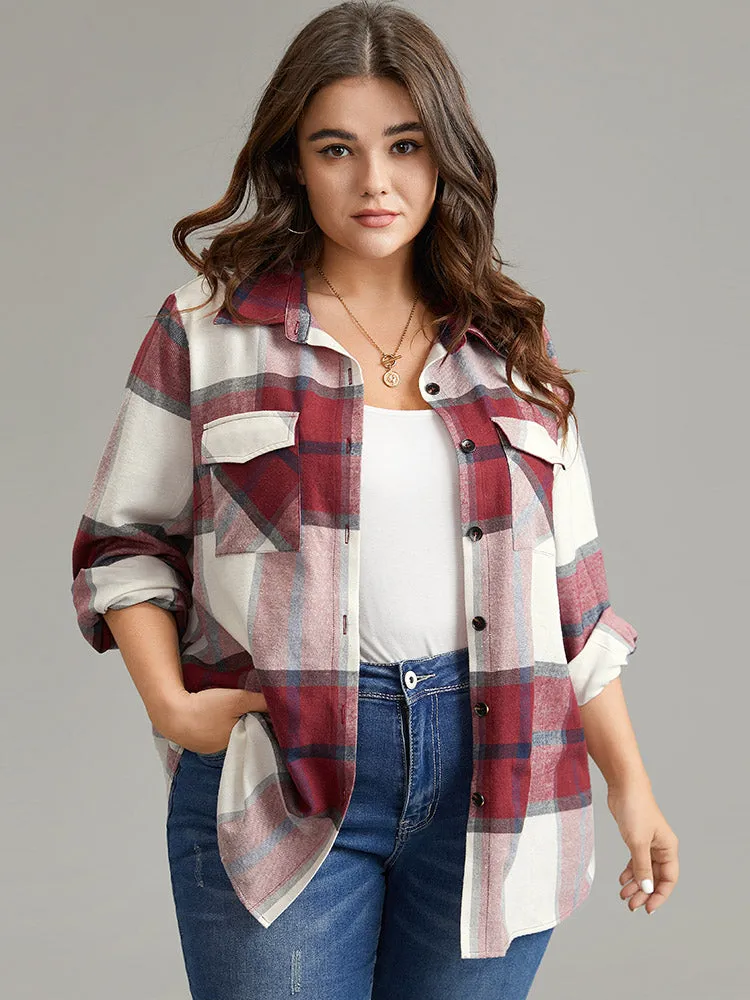 Plaid Shirt Collar Button Through Flap Detail Blouse sold by Bloomchic product image thumbnail 5