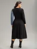 Colorblock Patchwork Belted Pocket Long Sleeve Dress sold by Bloomchic