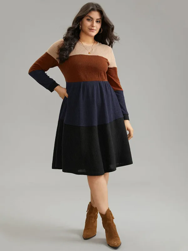 Colorblock Rib Knit Pocket Patchwork Dress sold by Bloomchic