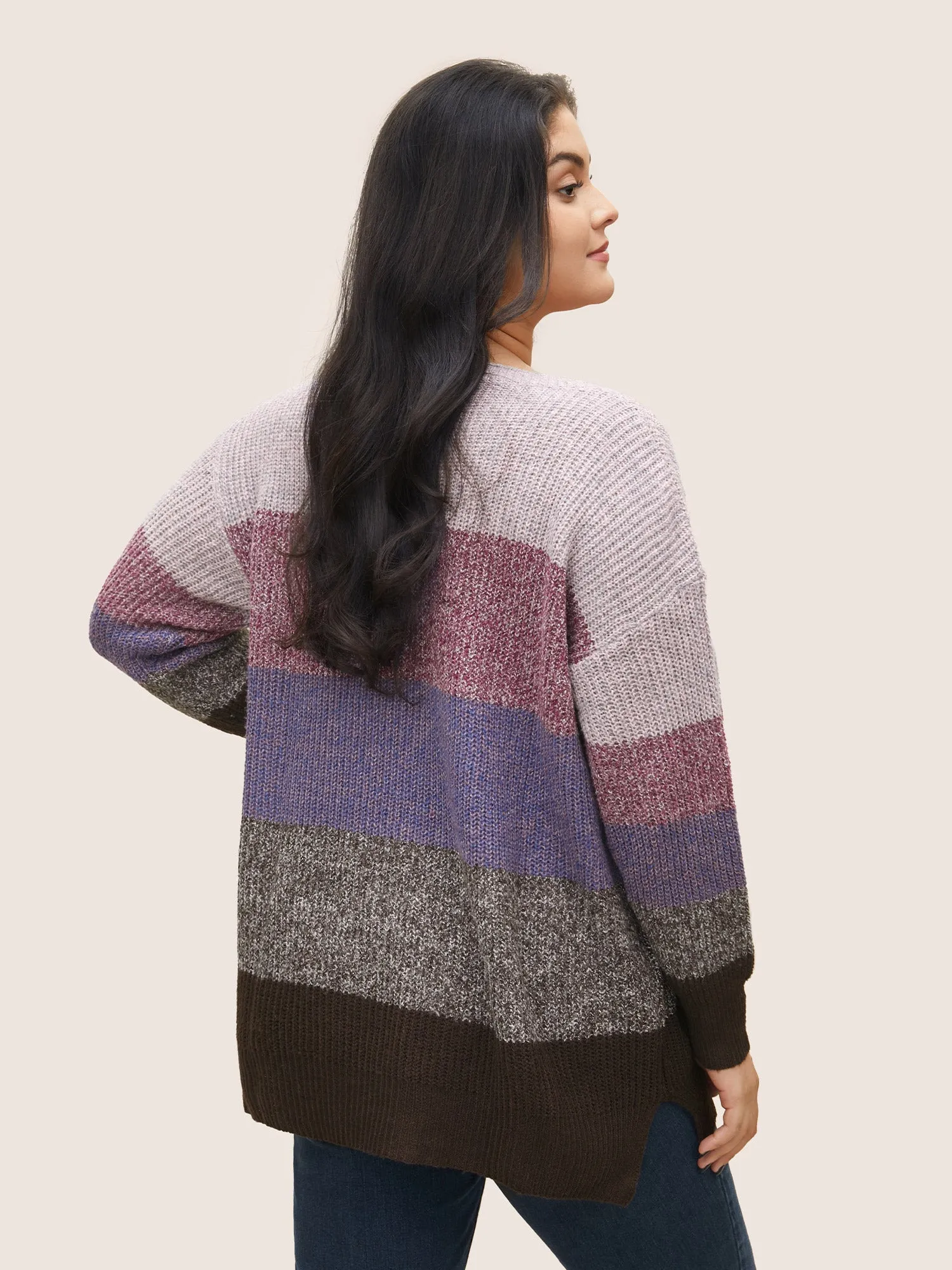 Heather Colorblock V Neck Split Hem Pullover sold by Bloomchic product image thumbnail 2