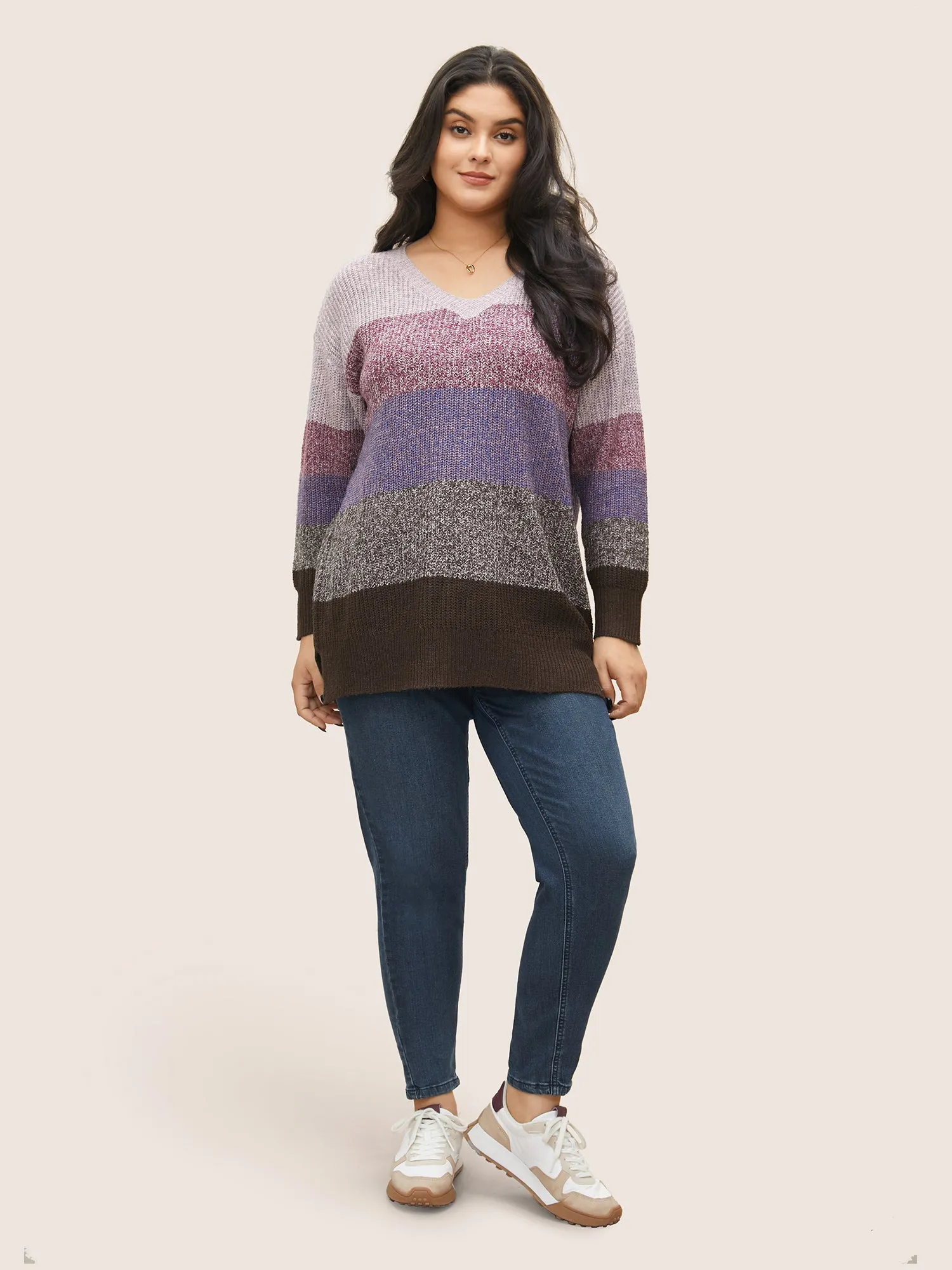 Heather Colorblock V Neck Split Hem Pullover sold by Bloomchic product image thumbnail 3