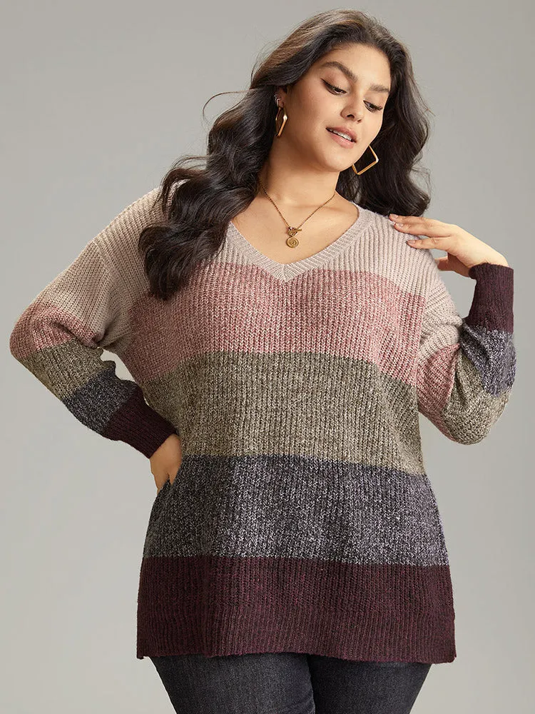 Heather Colorblock V Neck Split Hem Pullover sold by Bloomchic product image thumbnail 5
