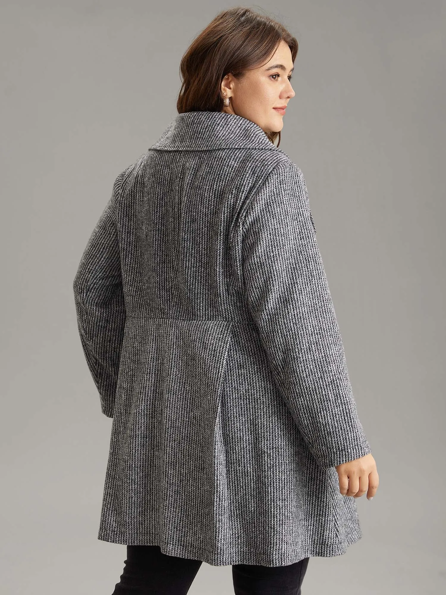 Tweed Lapel Collar Double Breasted Plicated Detail Coat sold by Bloomchic product image thumbnail 3