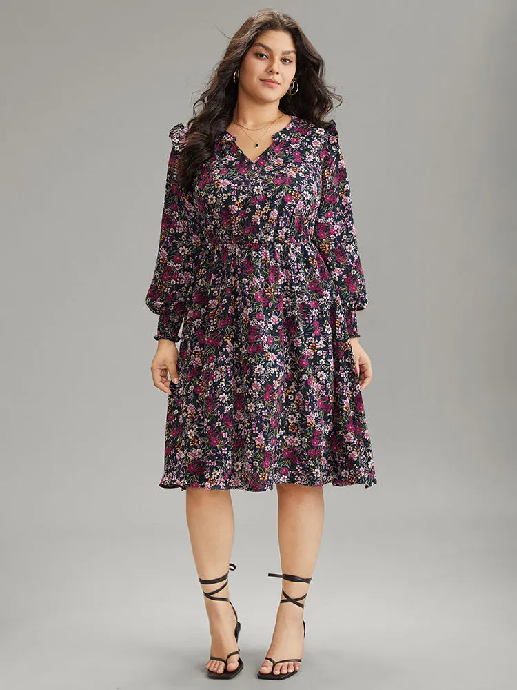 Ditsy Floral Notched Pocket Shirred Cuffs Dress sold by Bloomchic product image thumbnail 3