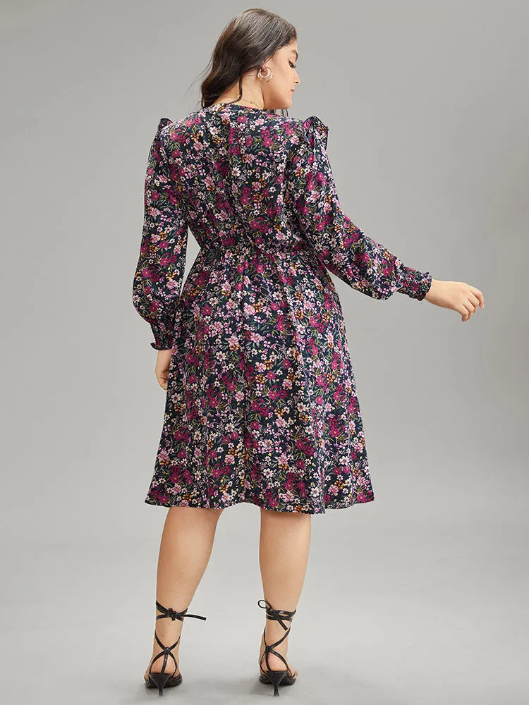 Ditsy Floral Notched Pocket Shirred Cuffs Dress sold by Bloomchic product image thumbnail 2