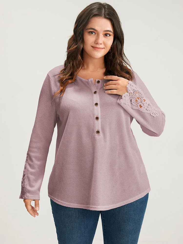 Solid Button Up Waffle Knit Long Tee sold by Bloomchic product image thumbnail 3