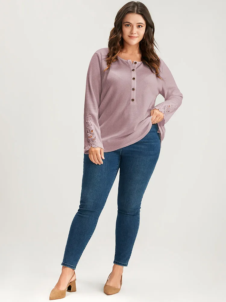 Solid Button Up Waffle Knit Long Tee sold by Bloomchic product image thumbnail 4