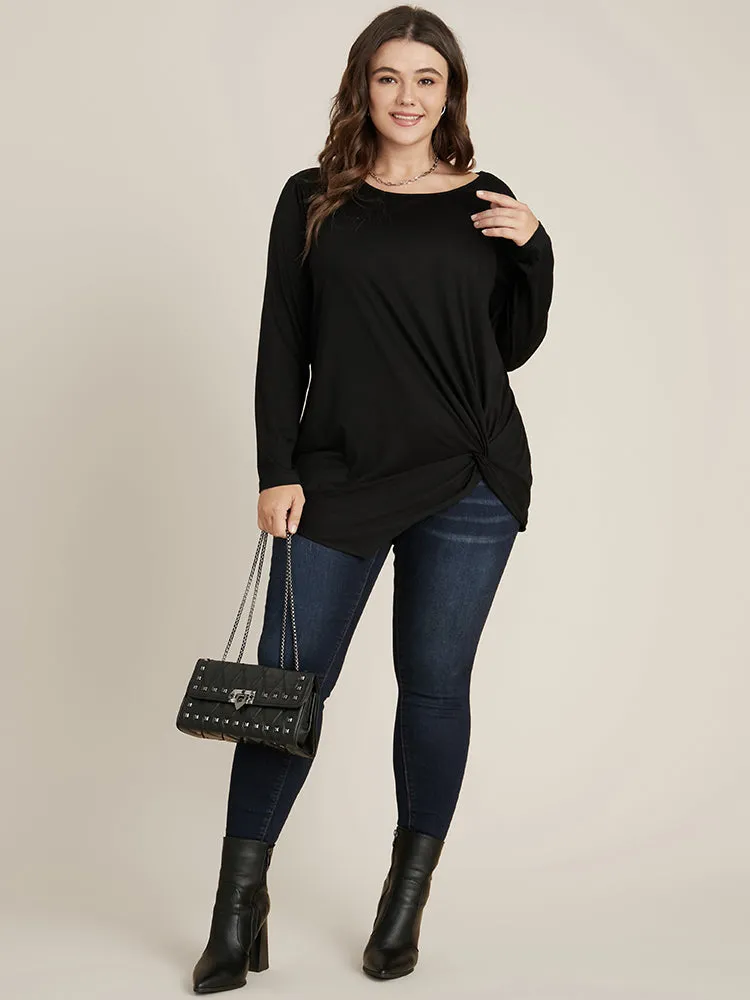 Solid Round Neck Twist Front Long Tee sold by Bloomchic product image thumbnail 2