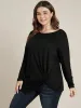 Solid Round Neck Twist Front Long Tee sold by Bloomchic