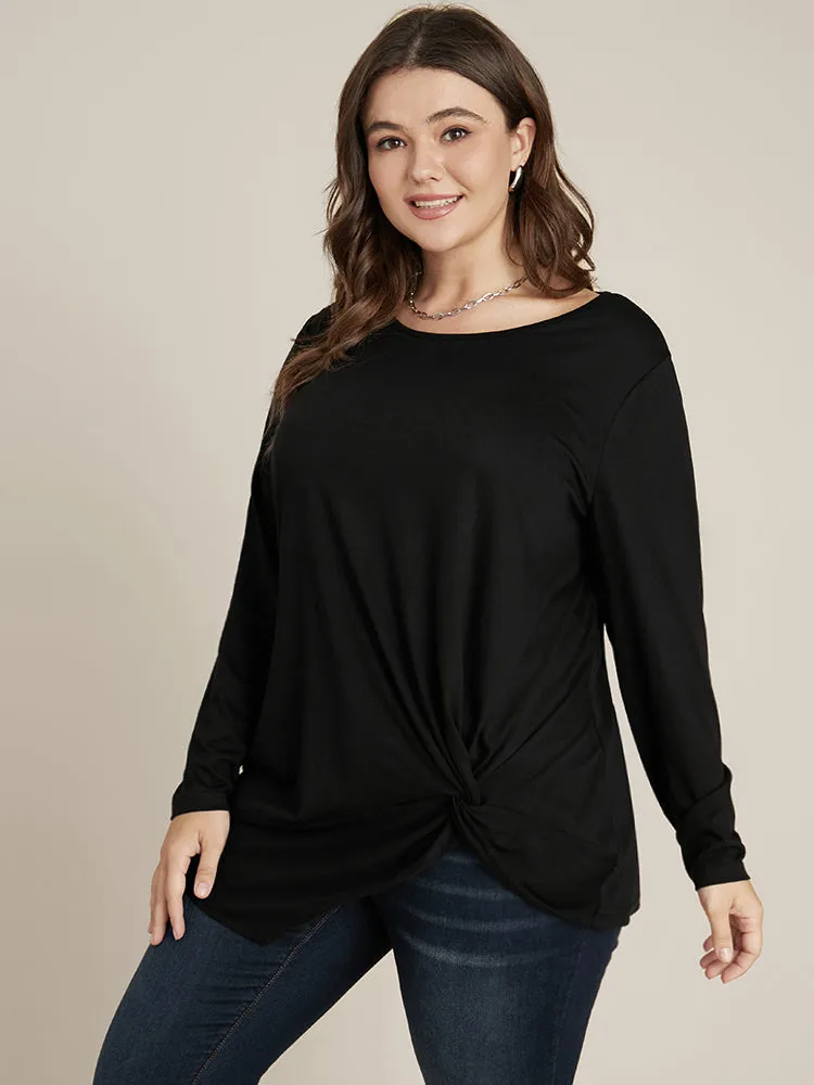 Solid Round Neck Twist Front Long Tee sold by Bloomchic product image thumbnail 4