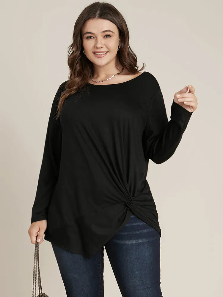 Solid Round Neck Twist Front Long Tee sold by Bloomchic product image thumbnail 5