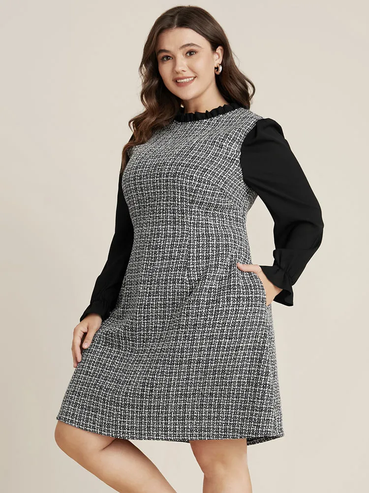 Plaid Patchwork Frill Trim Mock Neck Tweed Dress sold by Bloomchic product image thumbnail 4