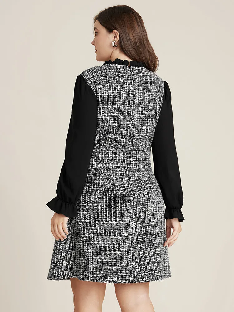 Plaid Patchwork Frill Trim Mock Neck Tweed Dress sold by Bloomchic product image thumbnail 5