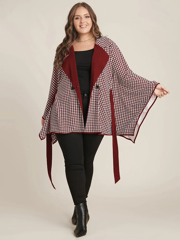 Houndstooth Contrast Dolman Sleeve Suit Collar Belted Coat sold by Bloomchic product image thumbnail 2