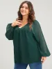 Solid V Neck Mesh Lantern Sleeve Blouse sold by Bloomchic
