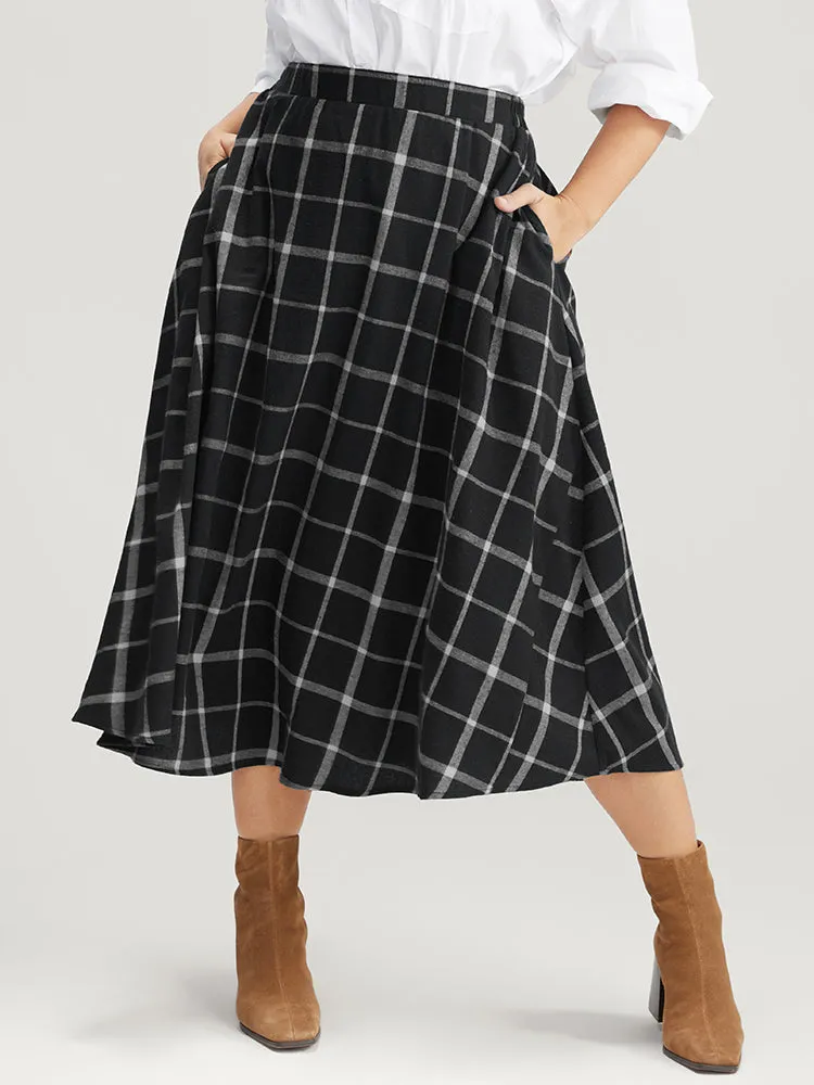 Plaid Pocket Elastic Waist Skirt Without Belt sold by Bloomchic