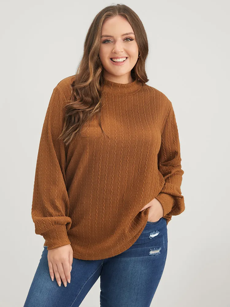 Solid Textured Mock Neck Sweatshirt sold by Bloomchic product image thumbnail 3