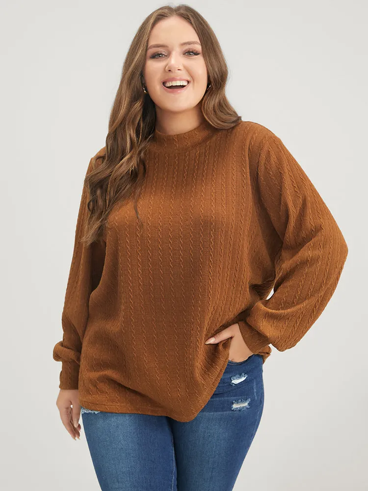 Solid Textured Mock Neck Sweatshirt sold by Bloomchic