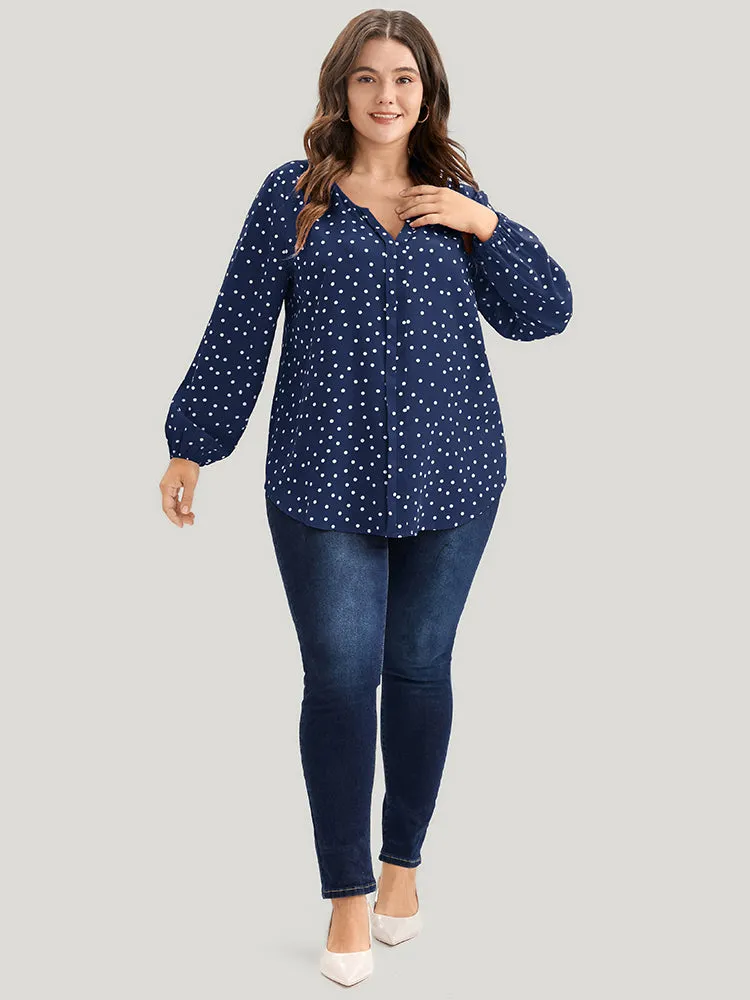 Polka Dot Lantern Sleeve Notched Blouse sold by Bloomchic product image thumbnail 2