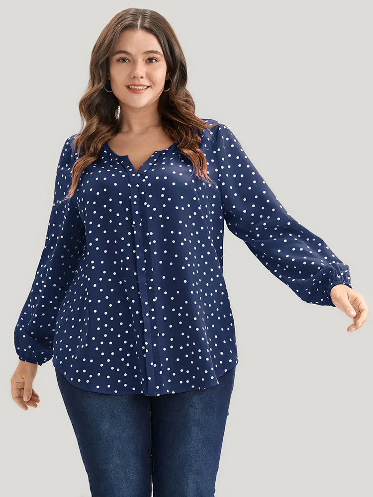 Polka Dot Lantern Sleeve Notched Blouse sold by Bloomchic