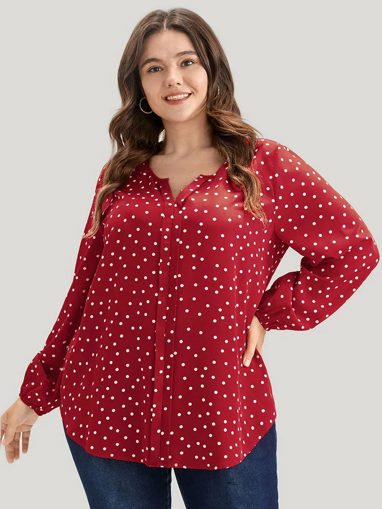 Polka Dot Lantern Sleeve Notched Blouse sold by Bloomchic product image thumbnail 5