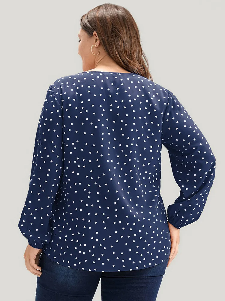 Polka Dot Lantern Sleeve Notched Blouse sold by Bloomchic product image thumbnail 4