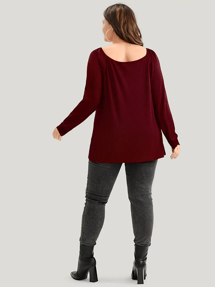 Solid Lace Trim Rib Knit Long Tee sold by Bloomchic product image thumbnail 5