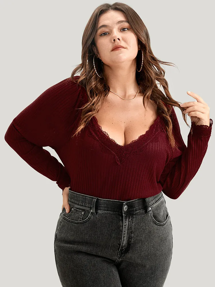 Solid Lace Trim Rib Knit Long Tee sold by Bloomchic product image thumbnail 4