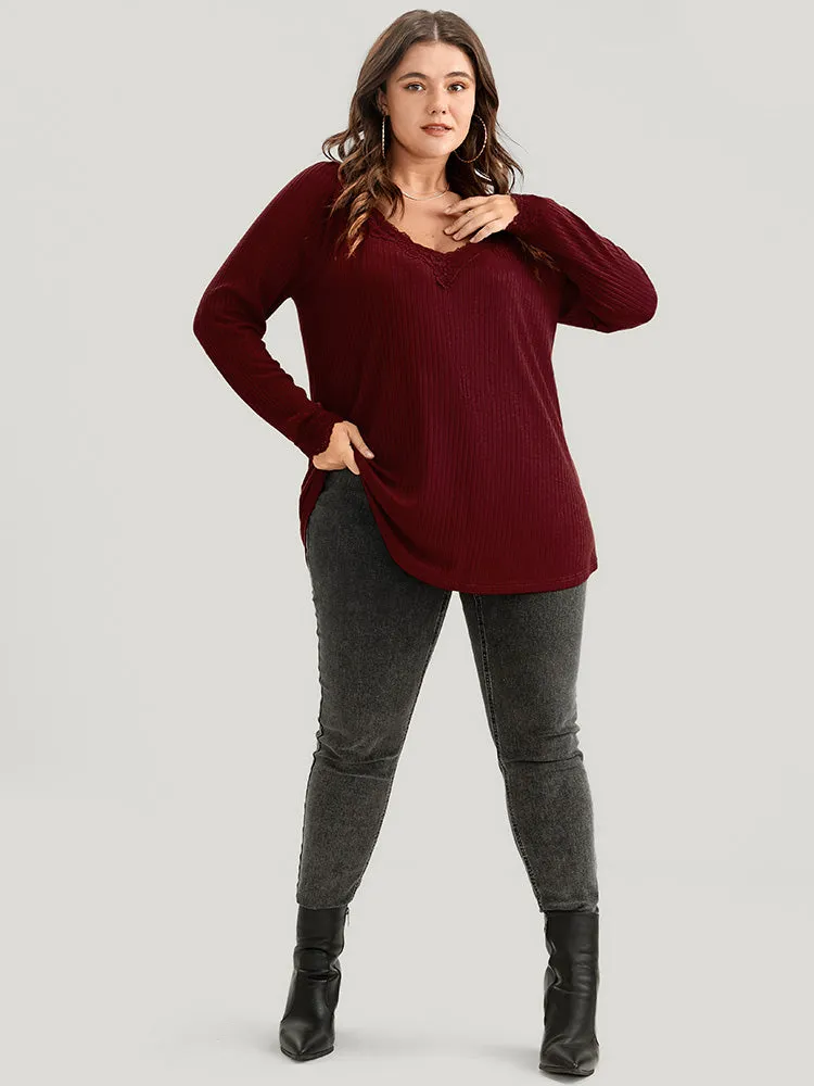 Solid Lace Trim Rib Knit Long Tee sold by Bloomchic product image thumbnail 2