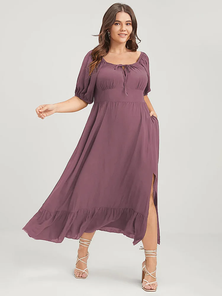 Solid Pocket Lantern Sleeve Ruffles Ties Square Neck Maxi Dress sold by Bloomchic product image thumbnail 2