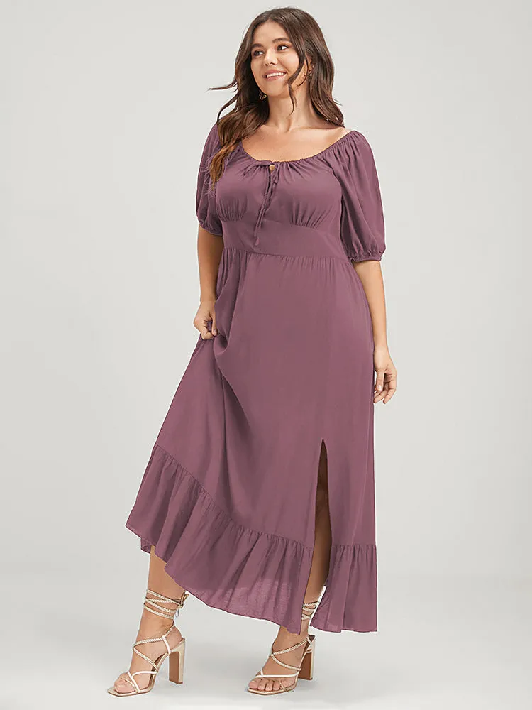 Solid Pocket Lantern Sleeve Ruffles Ties Square Neck Maxi Dress sold by Bloomchic product image thumbnail 3