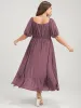 Solid Pocket Lantern Sleeve Ruffles Ties Square Neck  Maxi Dress sold by Bloomchic
