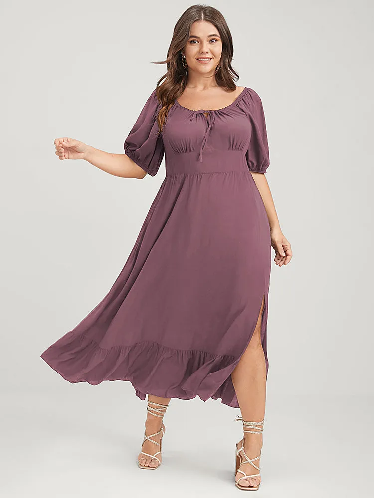 Solid Pocket Lantern Sleeve Ruffles Ties Square Neck Maxi Dress sold by Bloomchic product image thumbnail 4