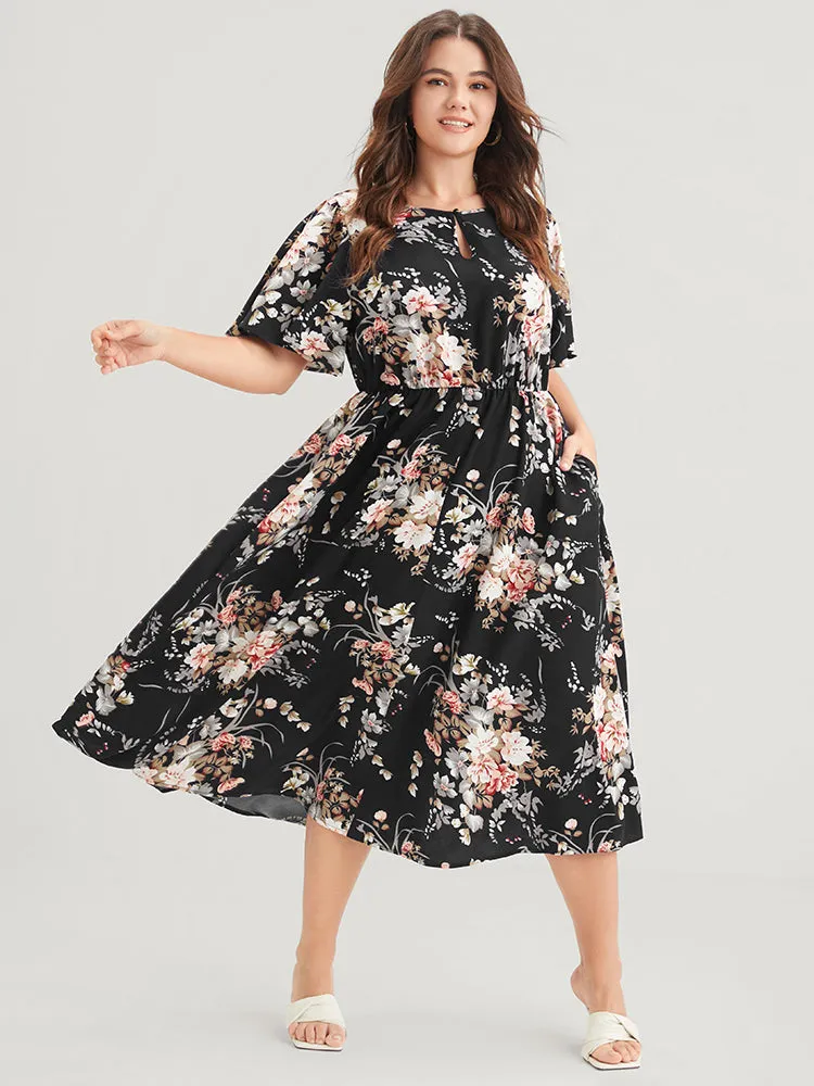 Bloom Dress - Floral Keyhole Round Neck Pocket Ruffles Midi Dress sold by Bloomchic product image thumbnail 3