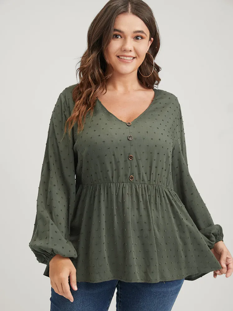 Polka Dot Flutter Button Detail Lantern Sleeve Blouse sold by Bloomchic product image thumbnail 5