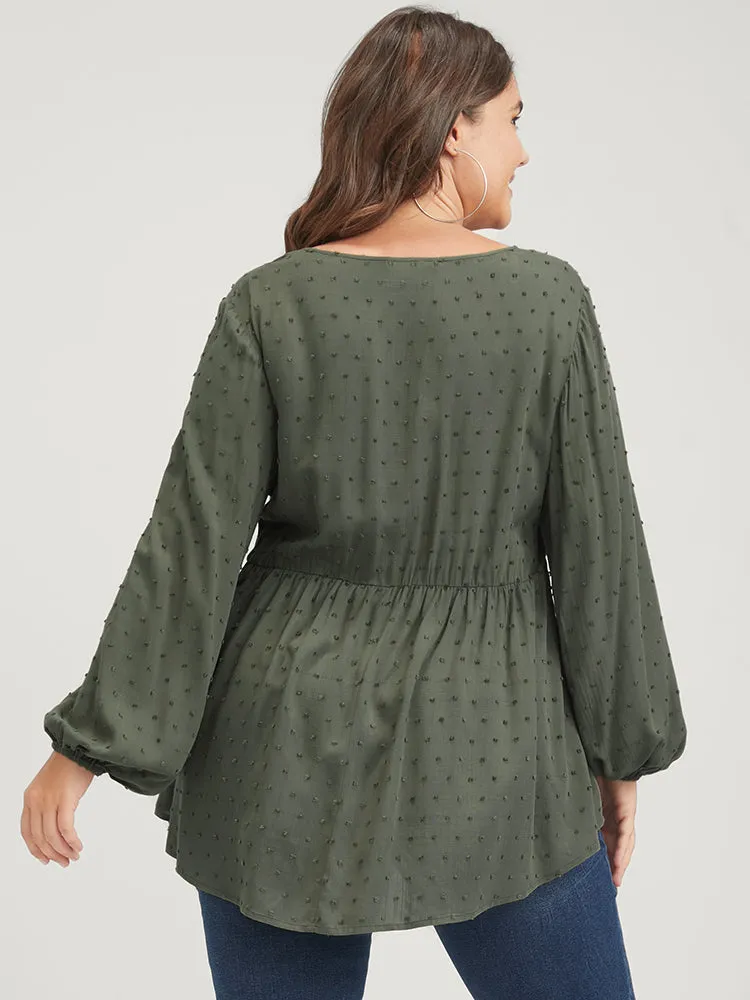 Polka Dot Flutter Button Detail Lantern Sleeve Blouse sold by Bloomchic product image thumbnail 4