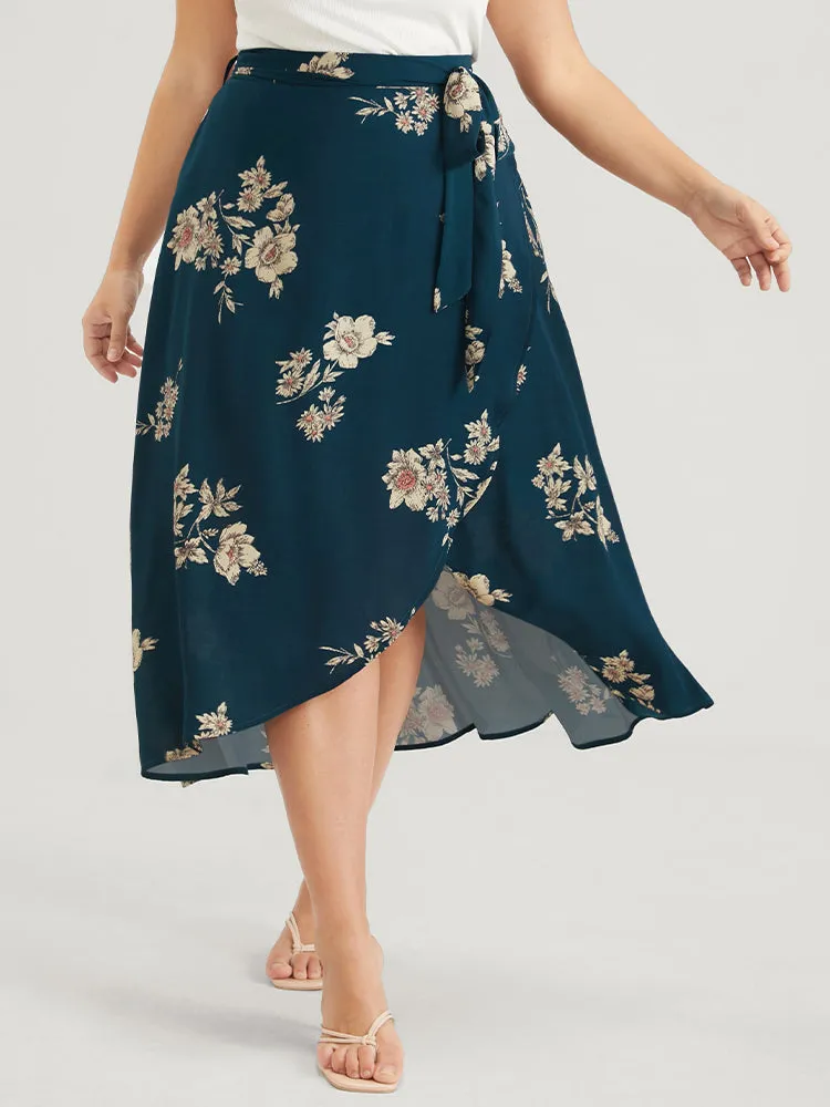 Floral Knotted Elastic Waist Wrap Split Skirt sold by Bloomchic