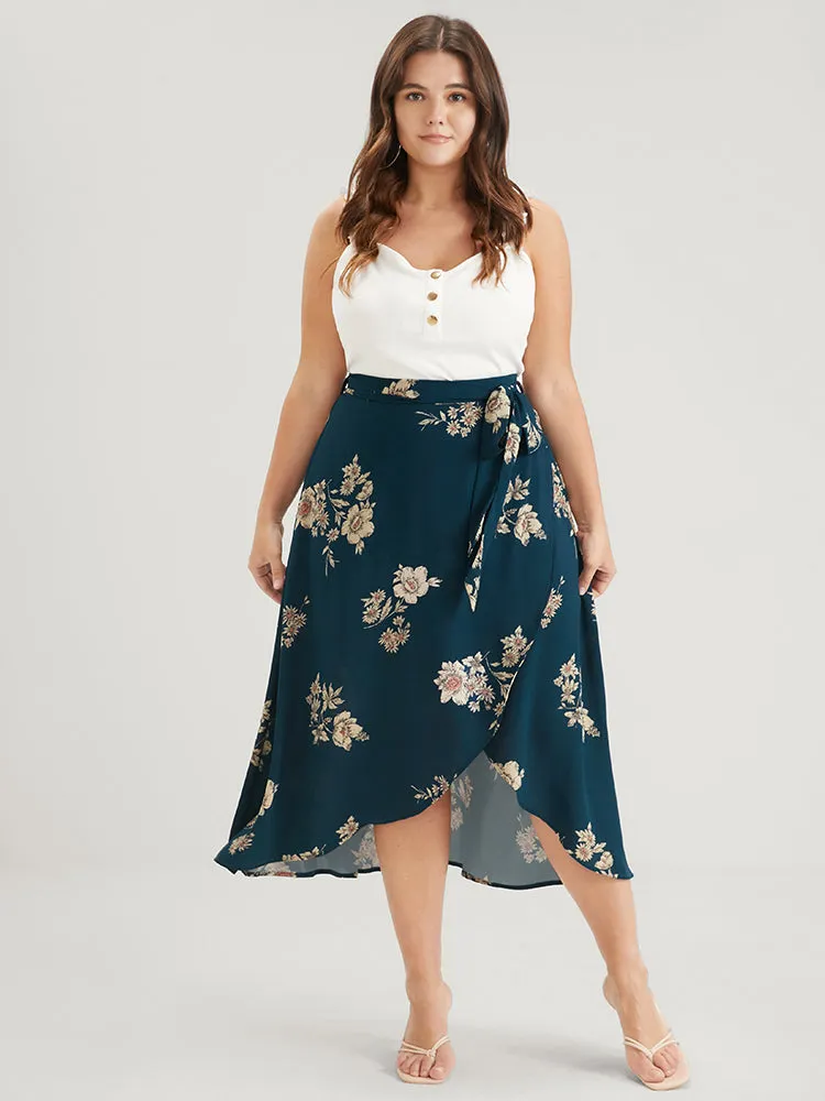 Floral Knotted Elastic Waist Wrap Split Skirt sold by Bloomchic product image thumbnail 2