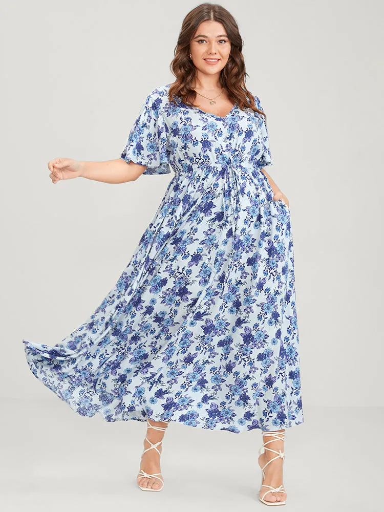 Bloom Dress -Floral Print V Neck Pocket Ties Ruffles Maxi Dress sold by Bloomchic product image thumbnail 3