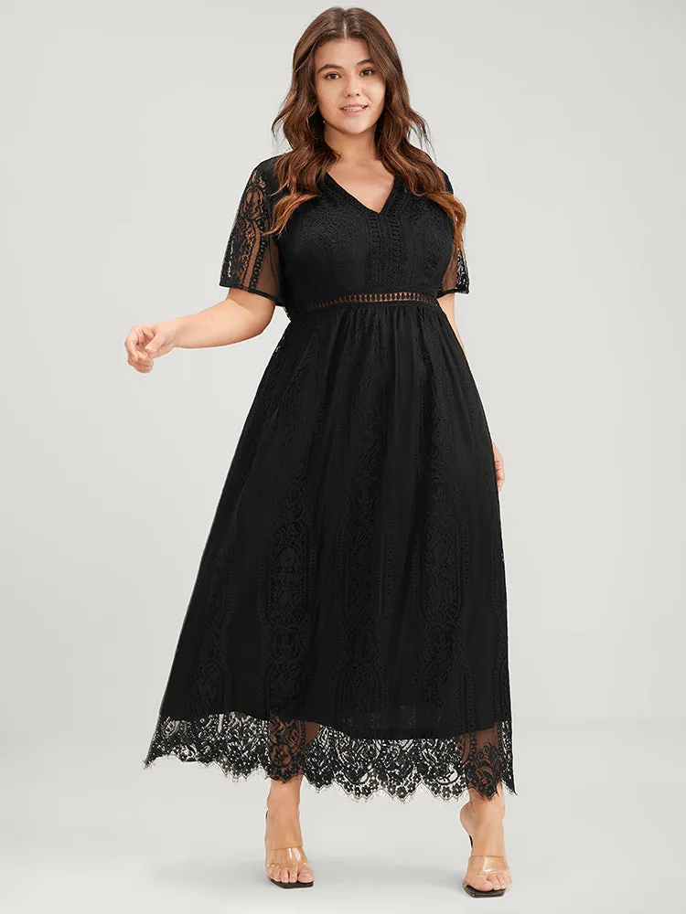 Plain V Neck Mesh Lace Maxi Dress sold by Bloomchic product image thumbnail 3