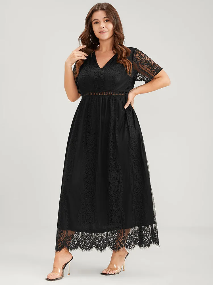 Plain V Neck Mesh Lace Maxi Dress sold by Bloomchic product image thumbnail 2