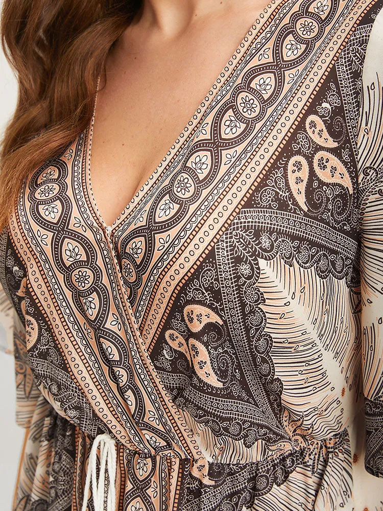 Bandana Ruffles Button Split Pocket Ties Wrap Maxi Dress sold by Bloomchic product image thumbnail 4
