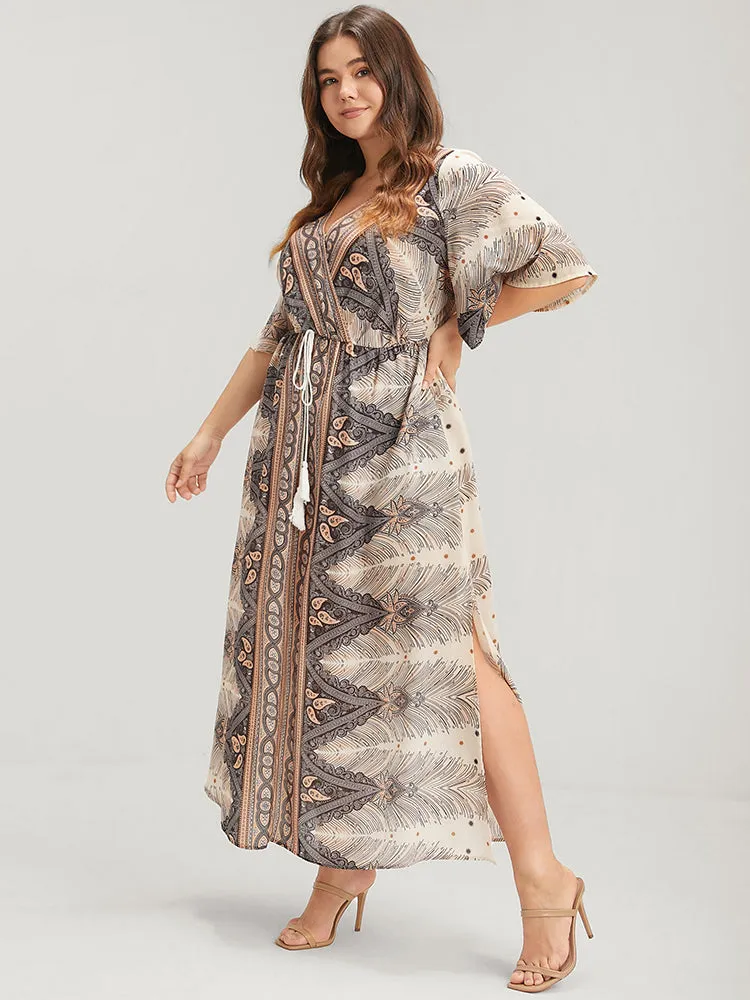 Bandana Ruffles Button Split Pocket Ties Wrap Maxi Dress sold by Bloomchic product image thumbnail 2