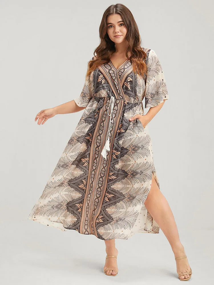 Bandana Ruffles Button Split Pocket Ties Wrap Maxi Dress sold by Bloomchic